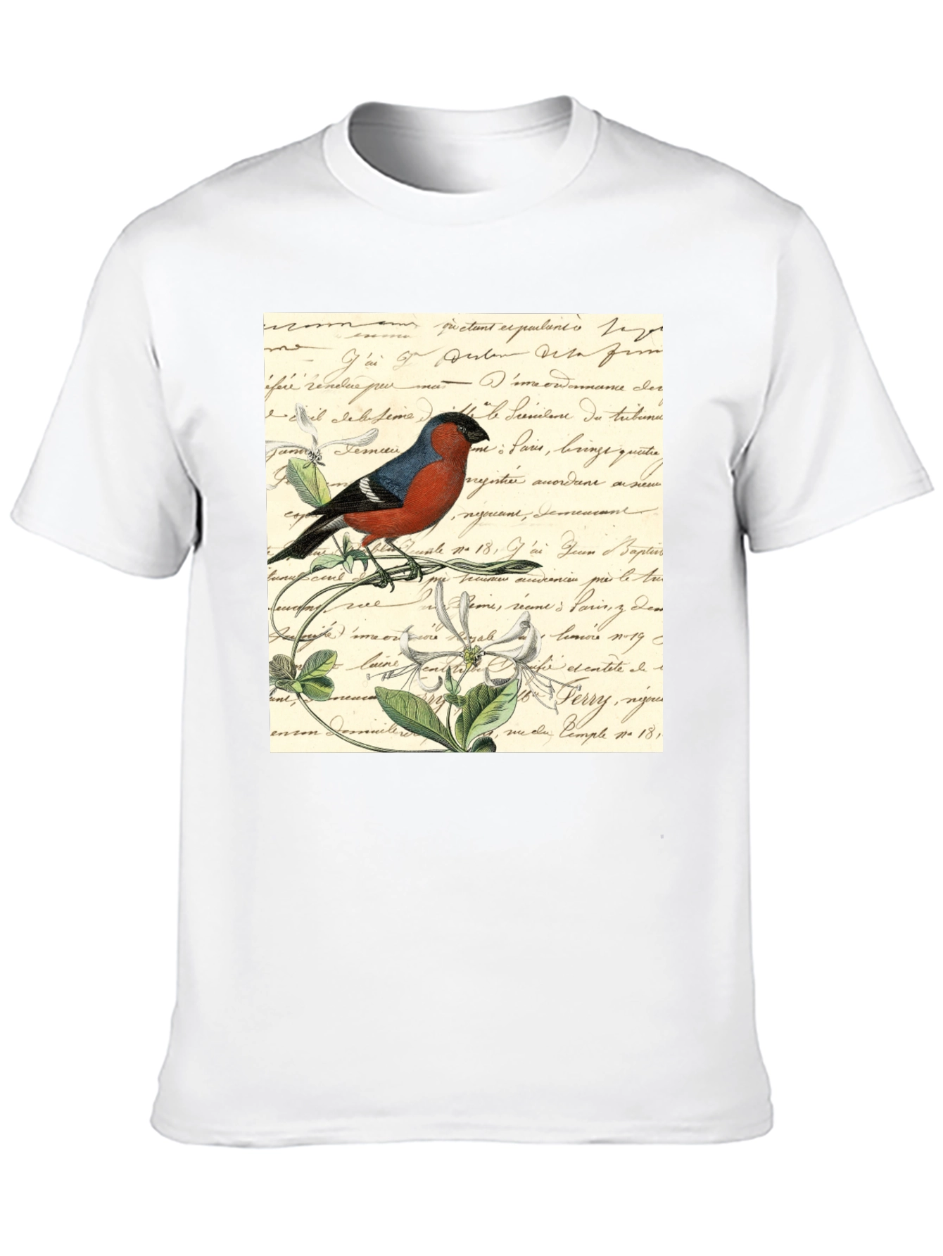 Bird on French Script Black T-Shirt