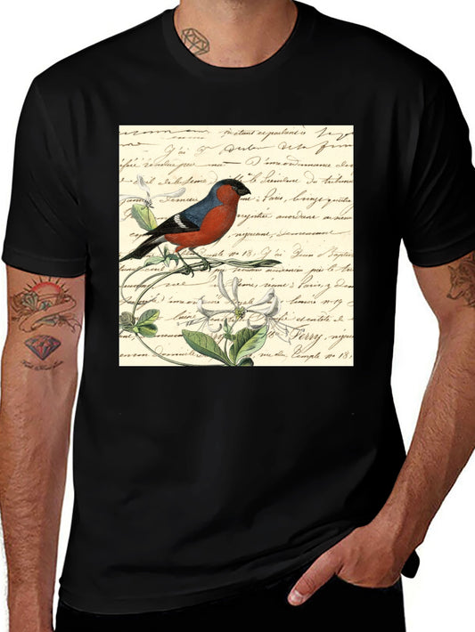 Bird on French Script Black T-Shirt