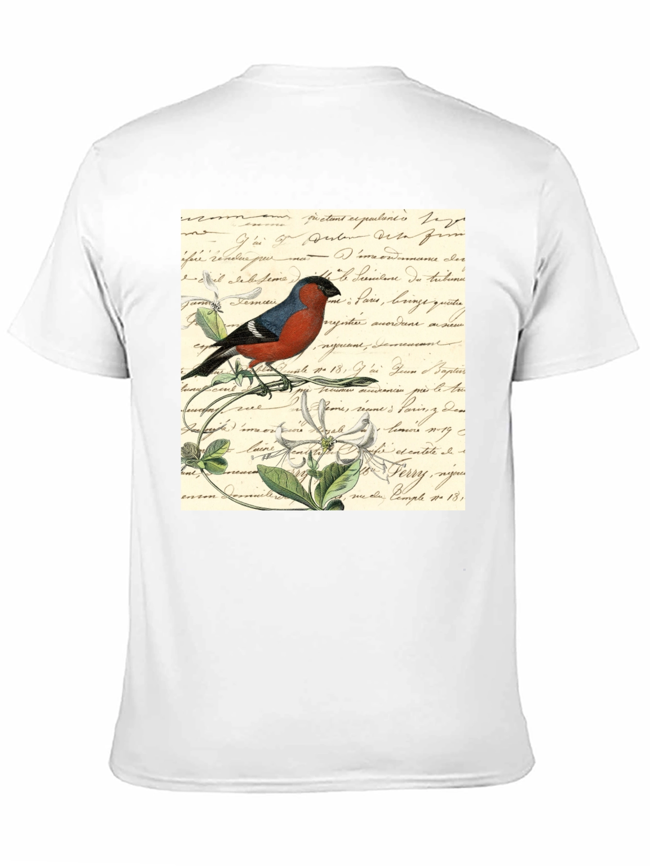 Bird on French Script Black T-Shirt