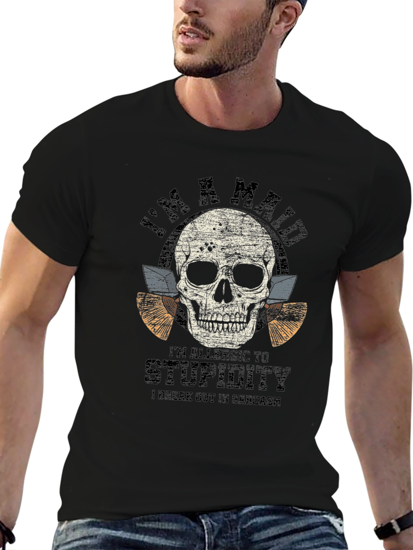 Sarcastic Skull Graphic Tee - Mens Black T-Shirt