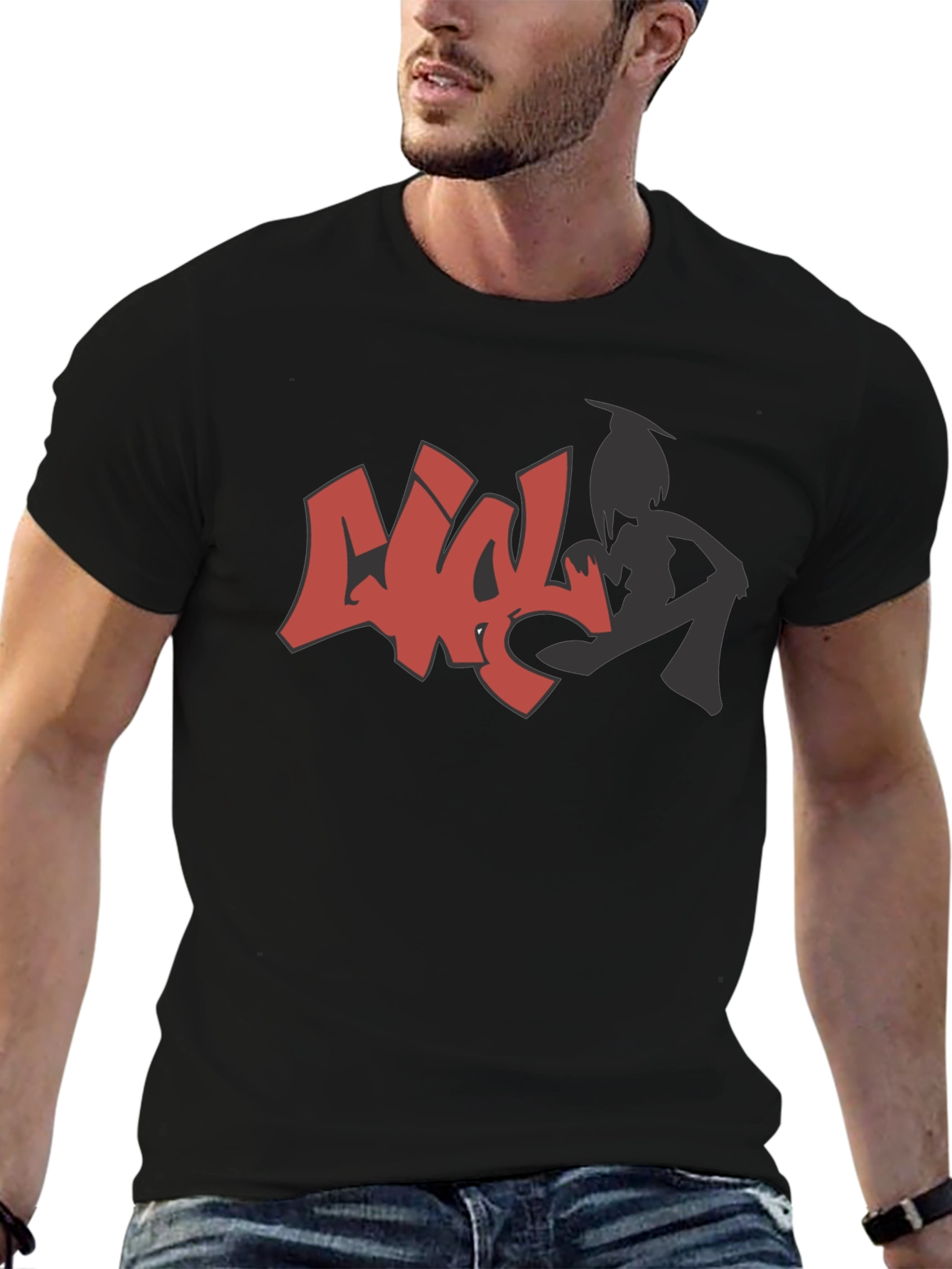 Urban Style Graphic Print Black T-Shirt