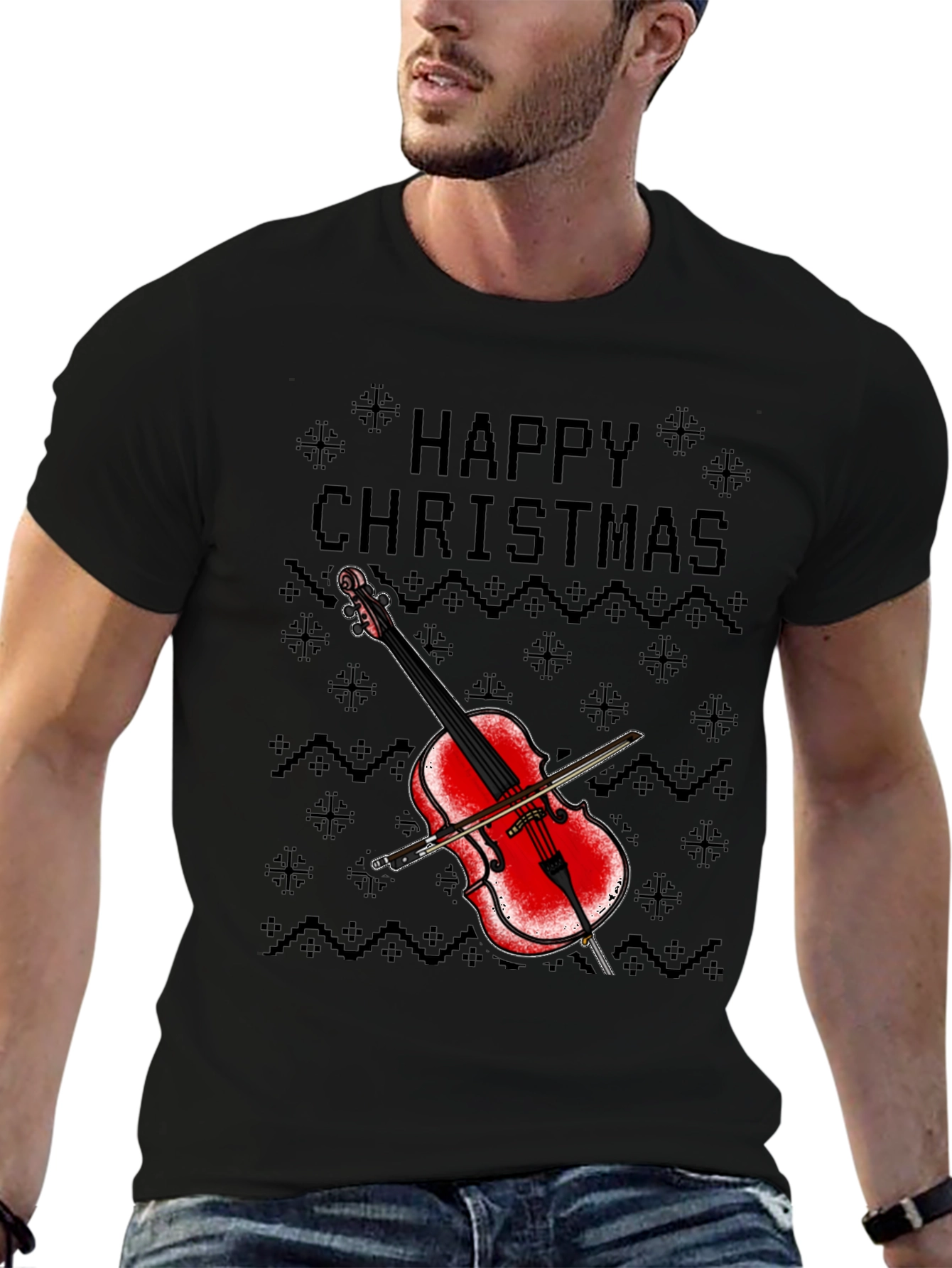 Happy Christmas Violin T-Shirt - Holiday Music Tee