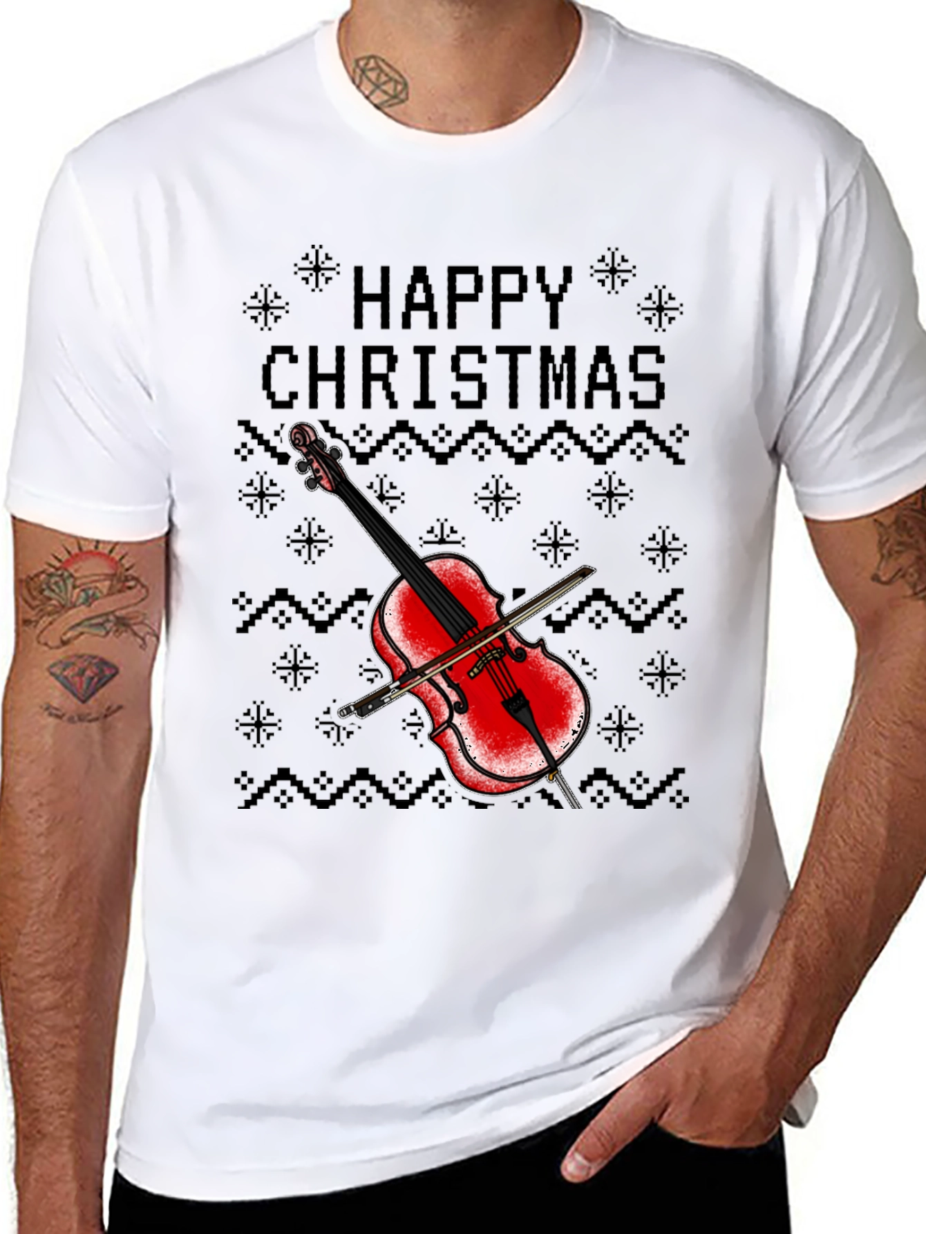 Happy Christmas Violin T-Shirt - Holiday Music Tee
