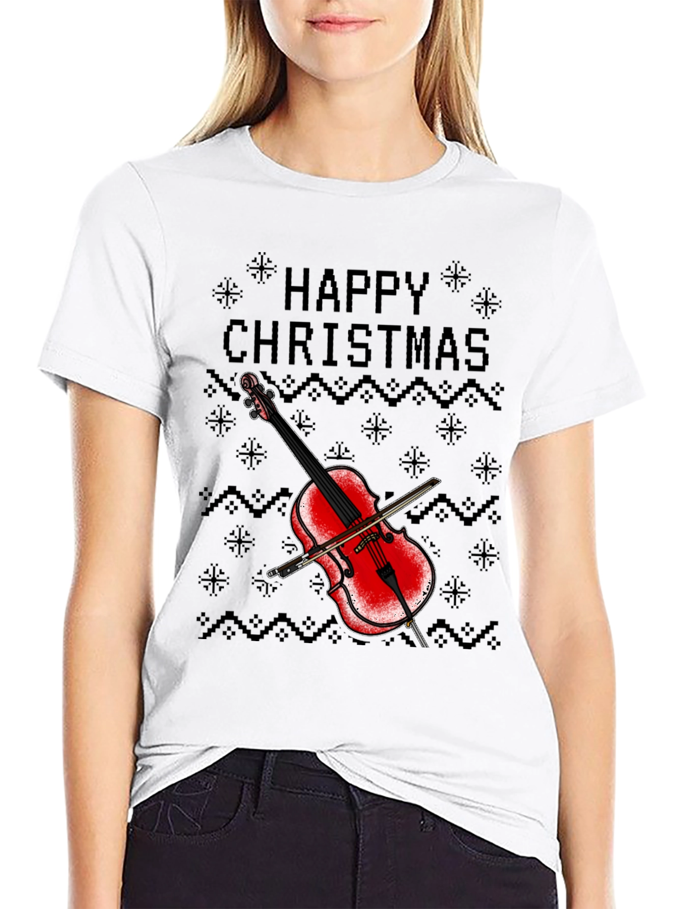 Happy Christmas Violin T-Shirt - Holiday Music Tee