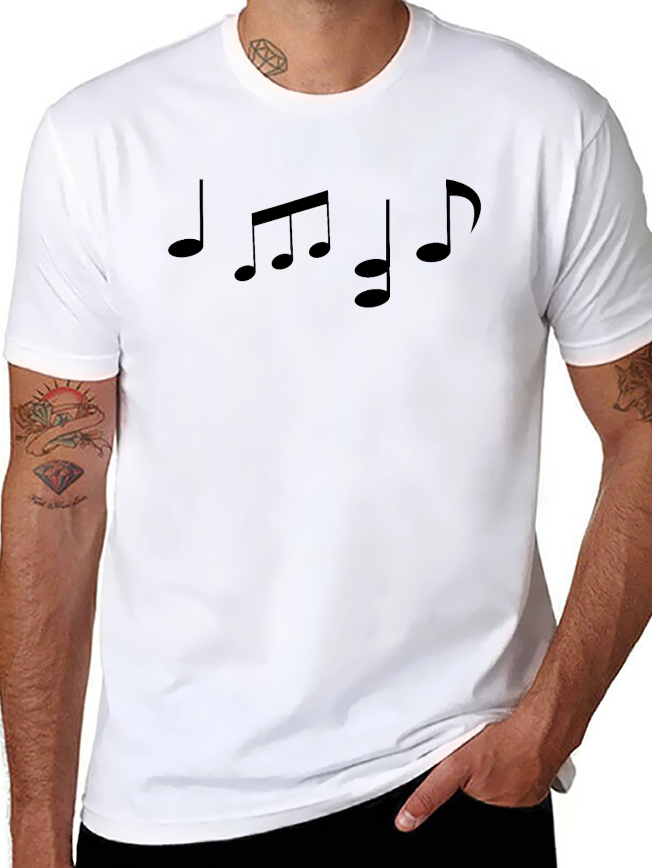 Musical Note Graphic Print Black T-Shirt