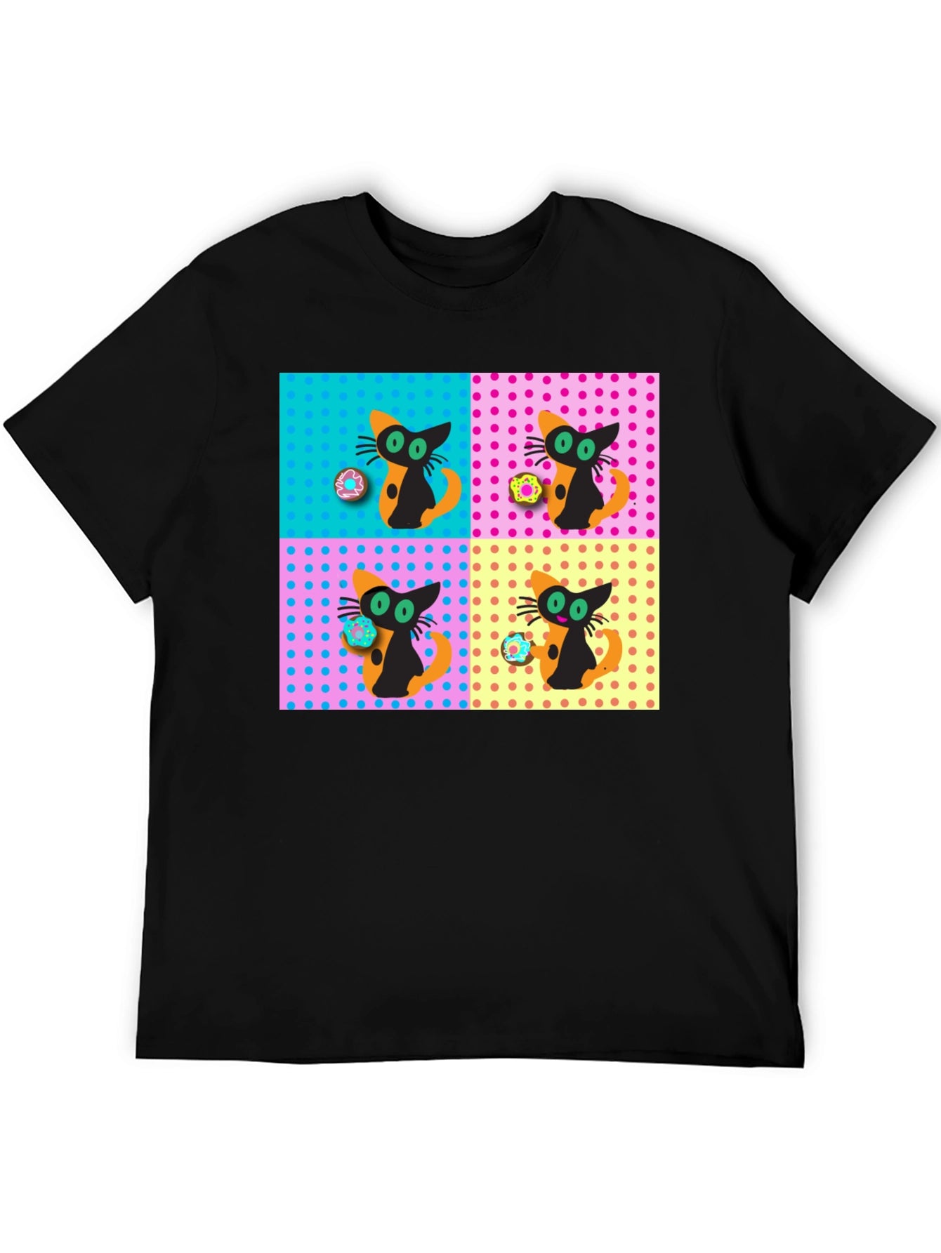 Retro Cat & Donut Pattern Graphic Tee