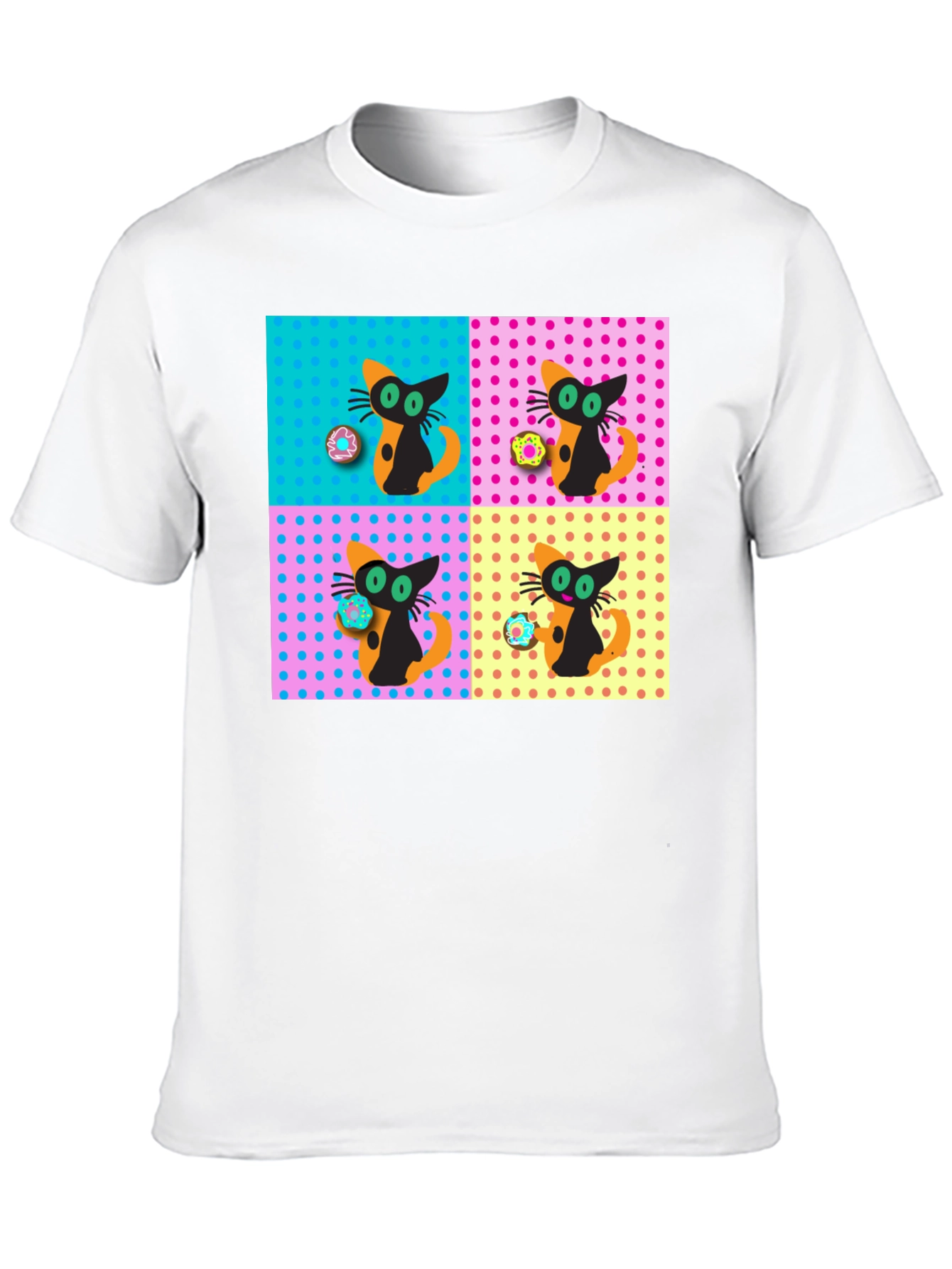 Retro Cat & Donut Pattern Graphic Tee