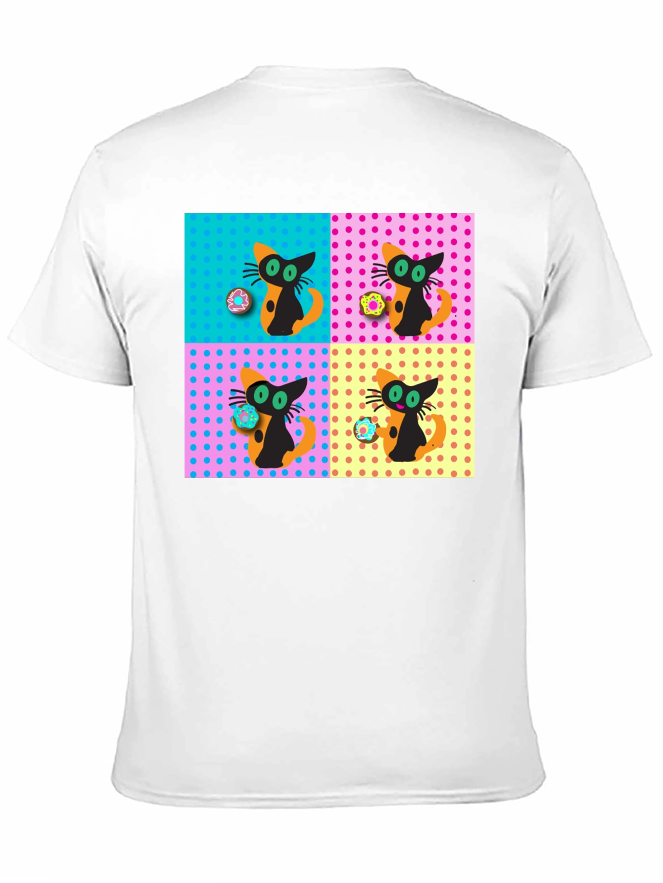 Retro Cat & Donut Pattern Graphic Tee