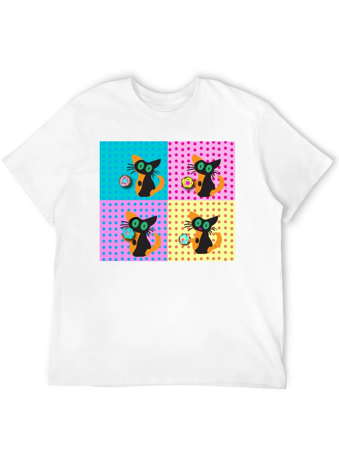 Retro Cat & Donut Pattern Graphic Tee
