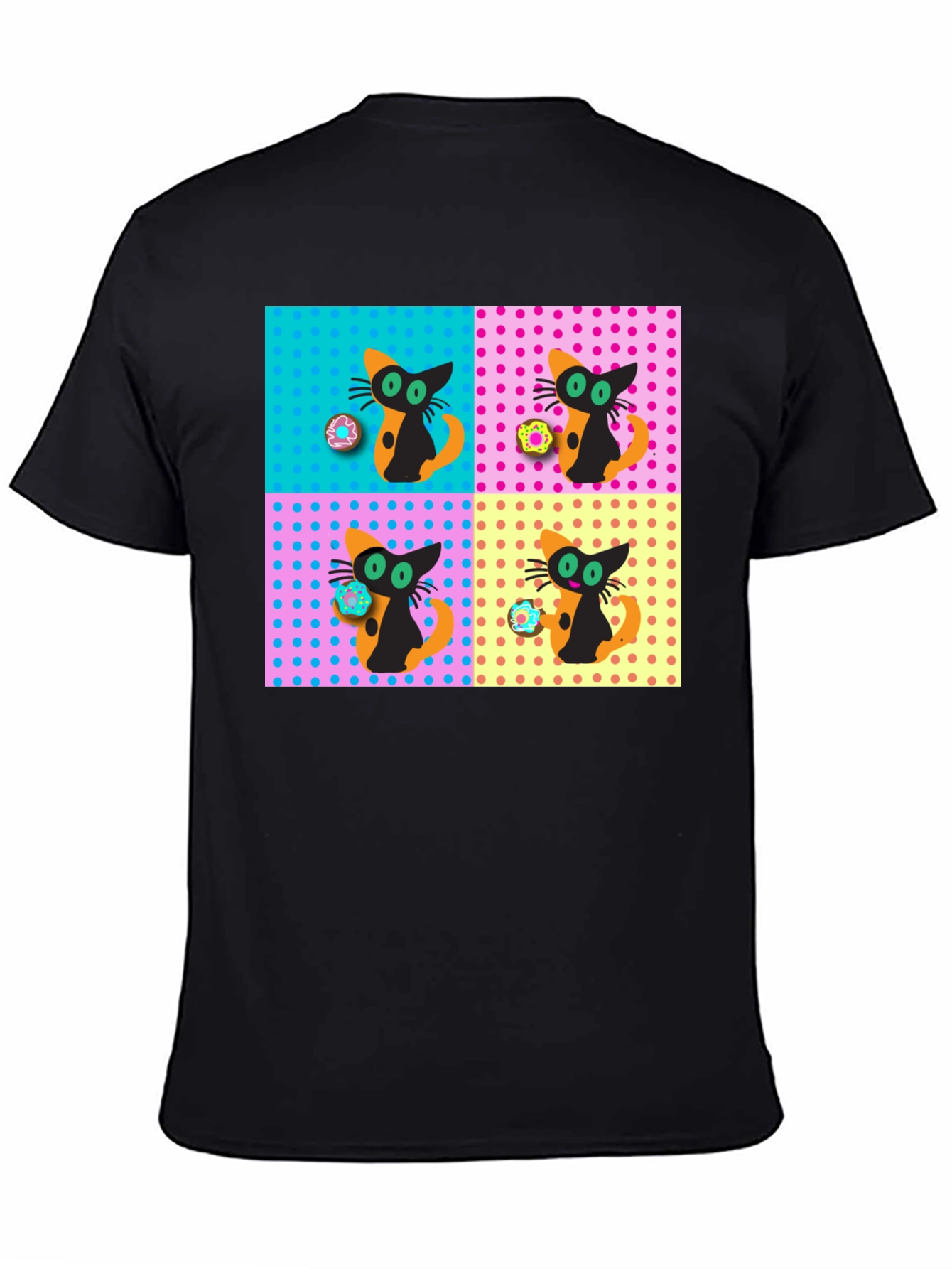 Retro Cat & Donut Pattern Graphic Tee