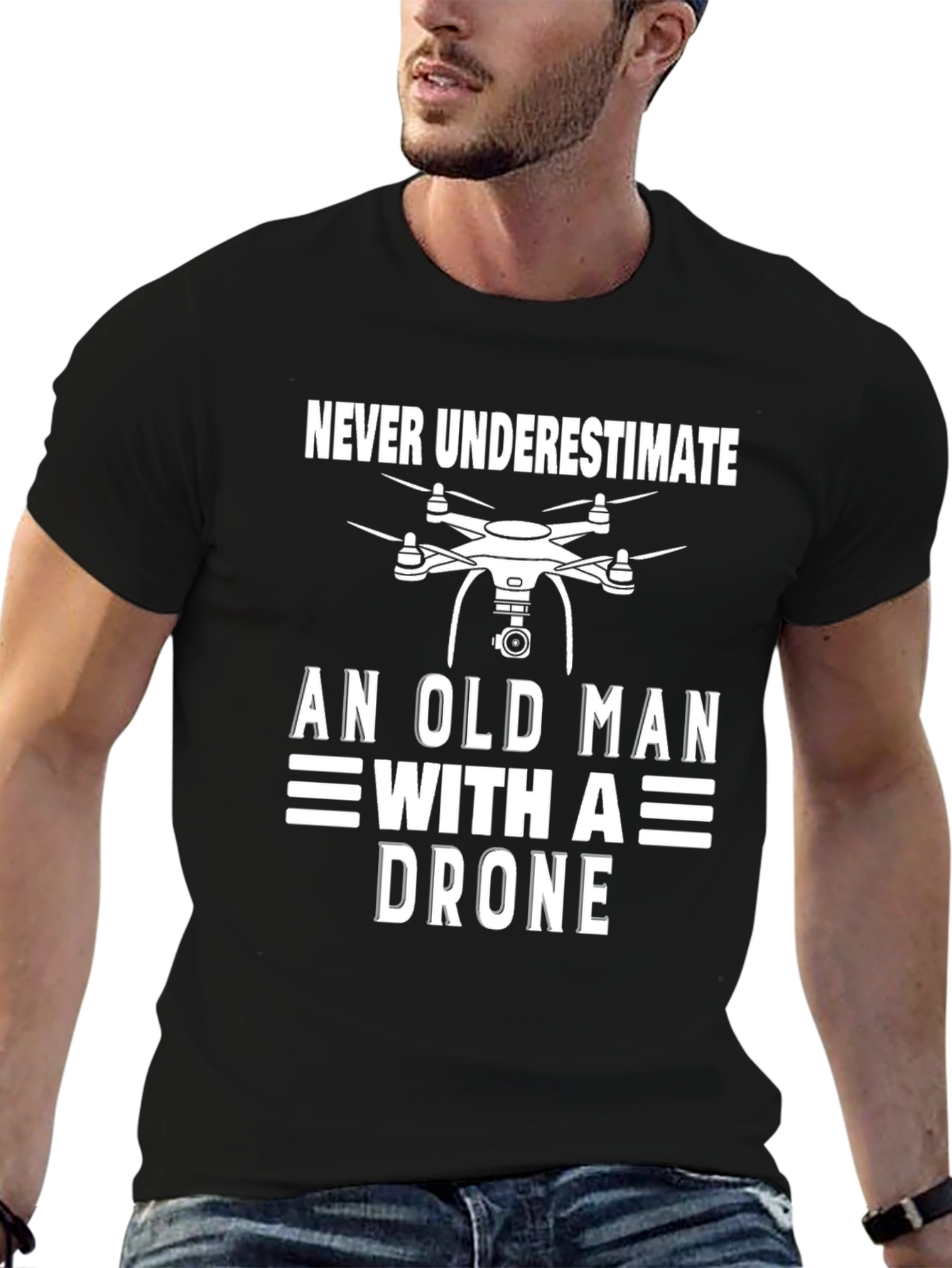 Never Underestimate Old Man with Drone T-Shirt