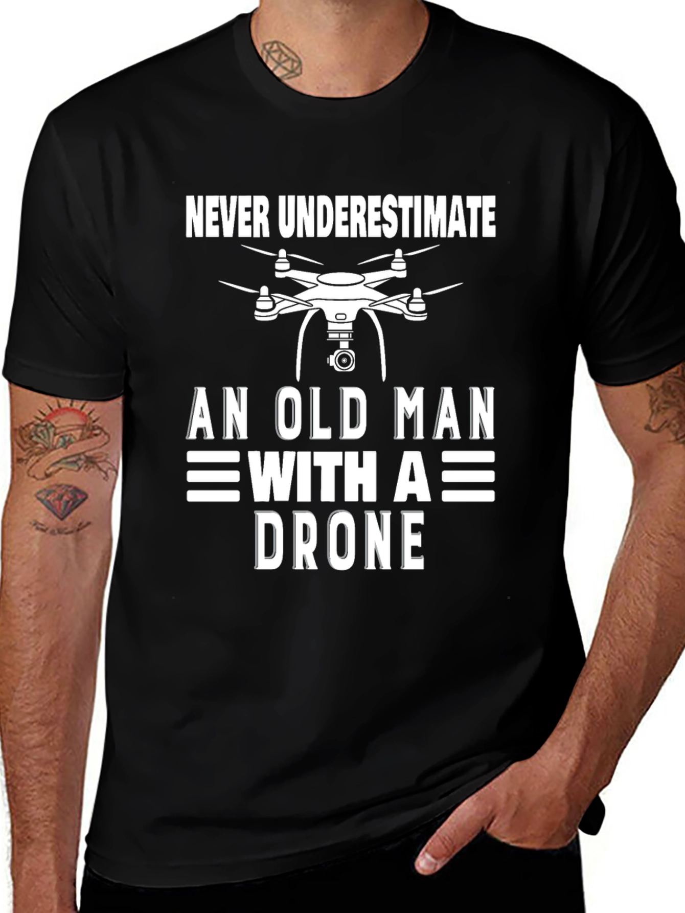 Never Underestimate Old Man with Drone T-Shirt