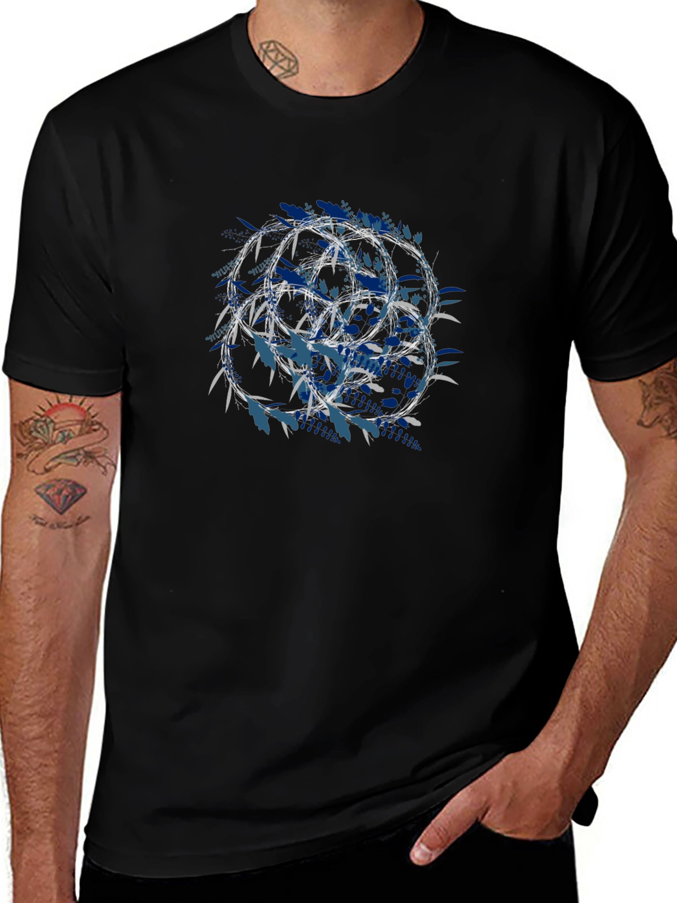Geometric Circle Graphic Print Black T-Shirt