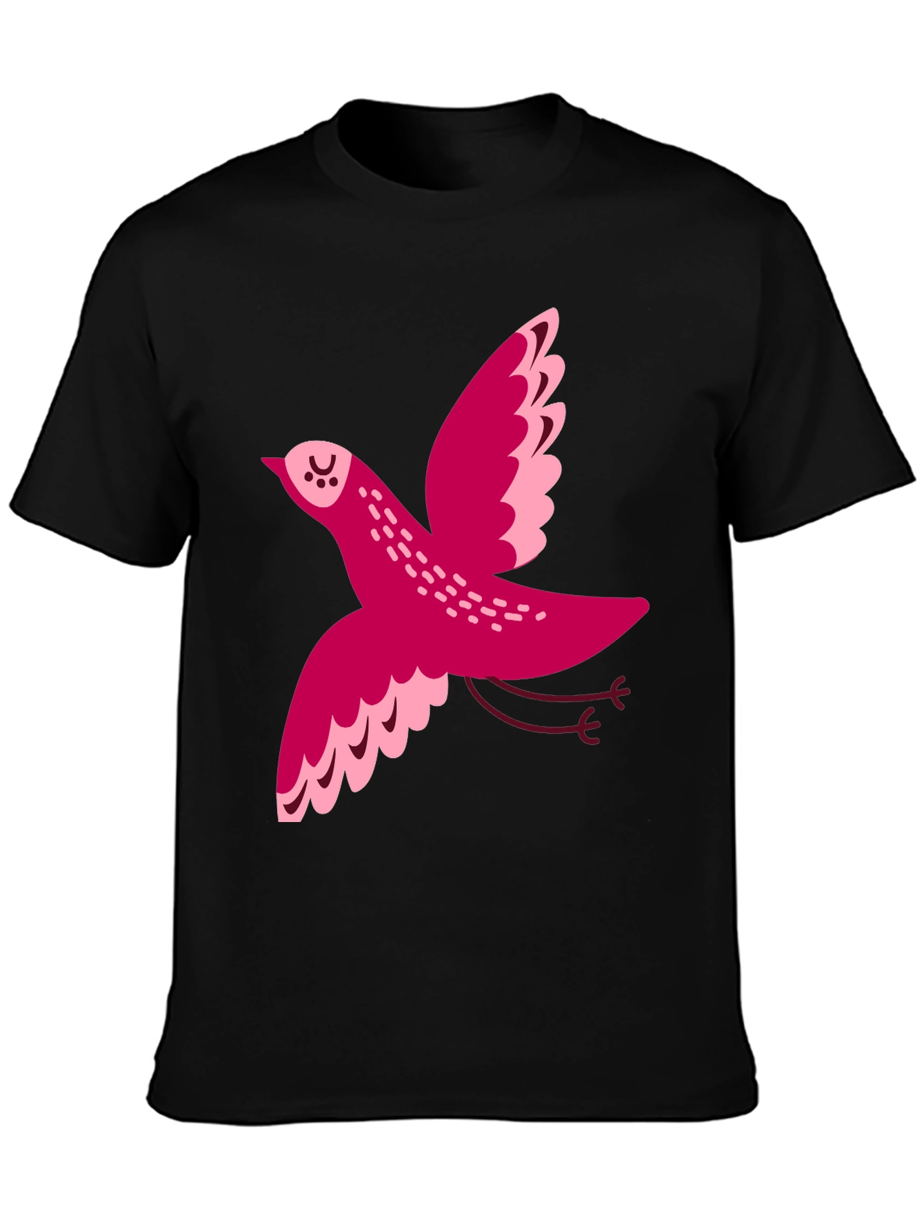 Whimsical Bird Graphic Tee - Black Cotton T-Shirt