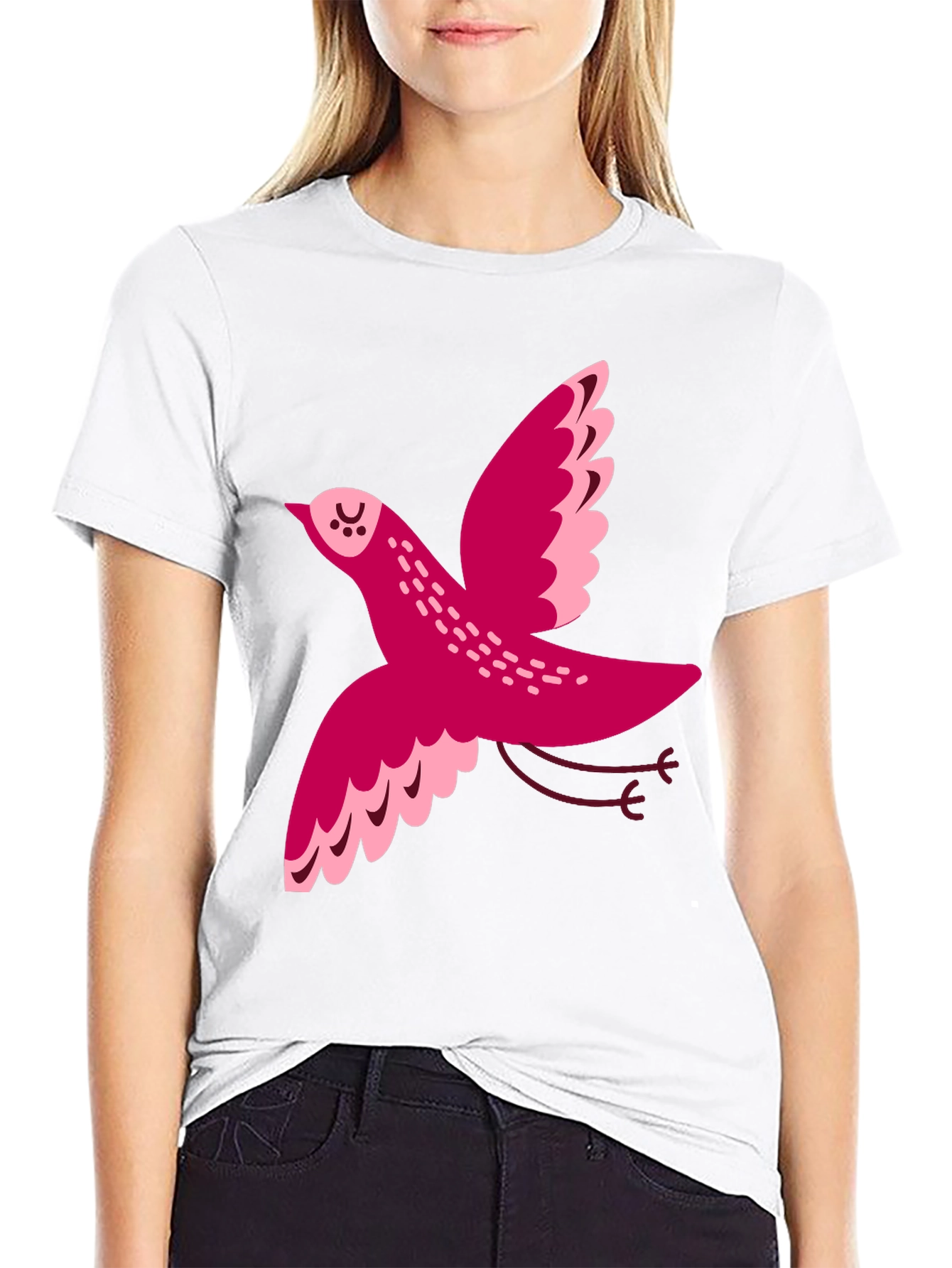 Whimsical Bird Graphic Tee - Black Cotton T-Shirt