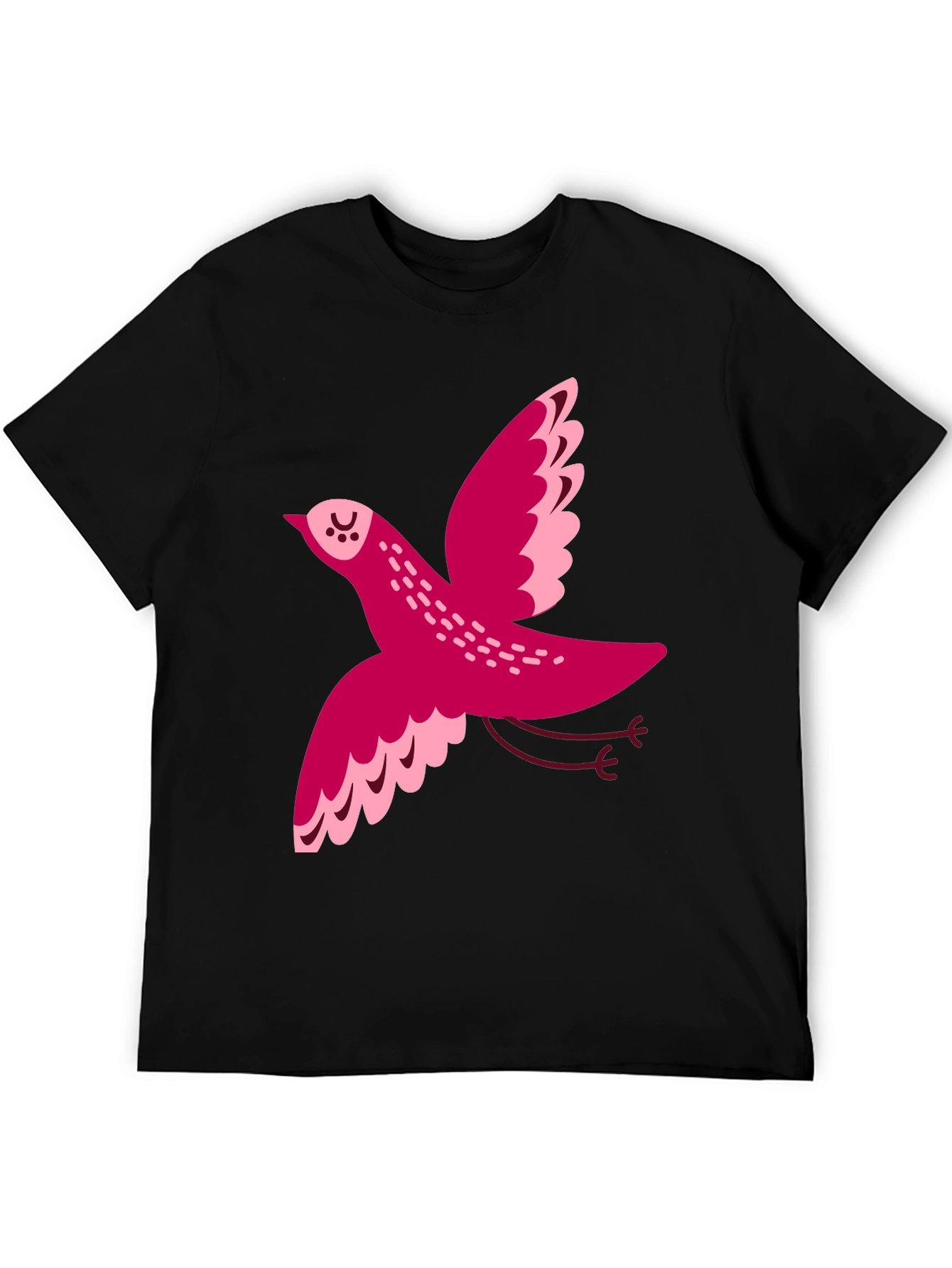 Whimsical Bird Graphic Tee - Black Cotton T-Shirt