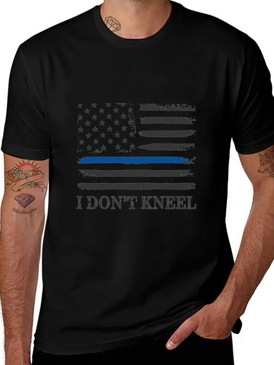 I Dont Kneel T-Shirt - Thin Blue Line American Flag Graphic Tee