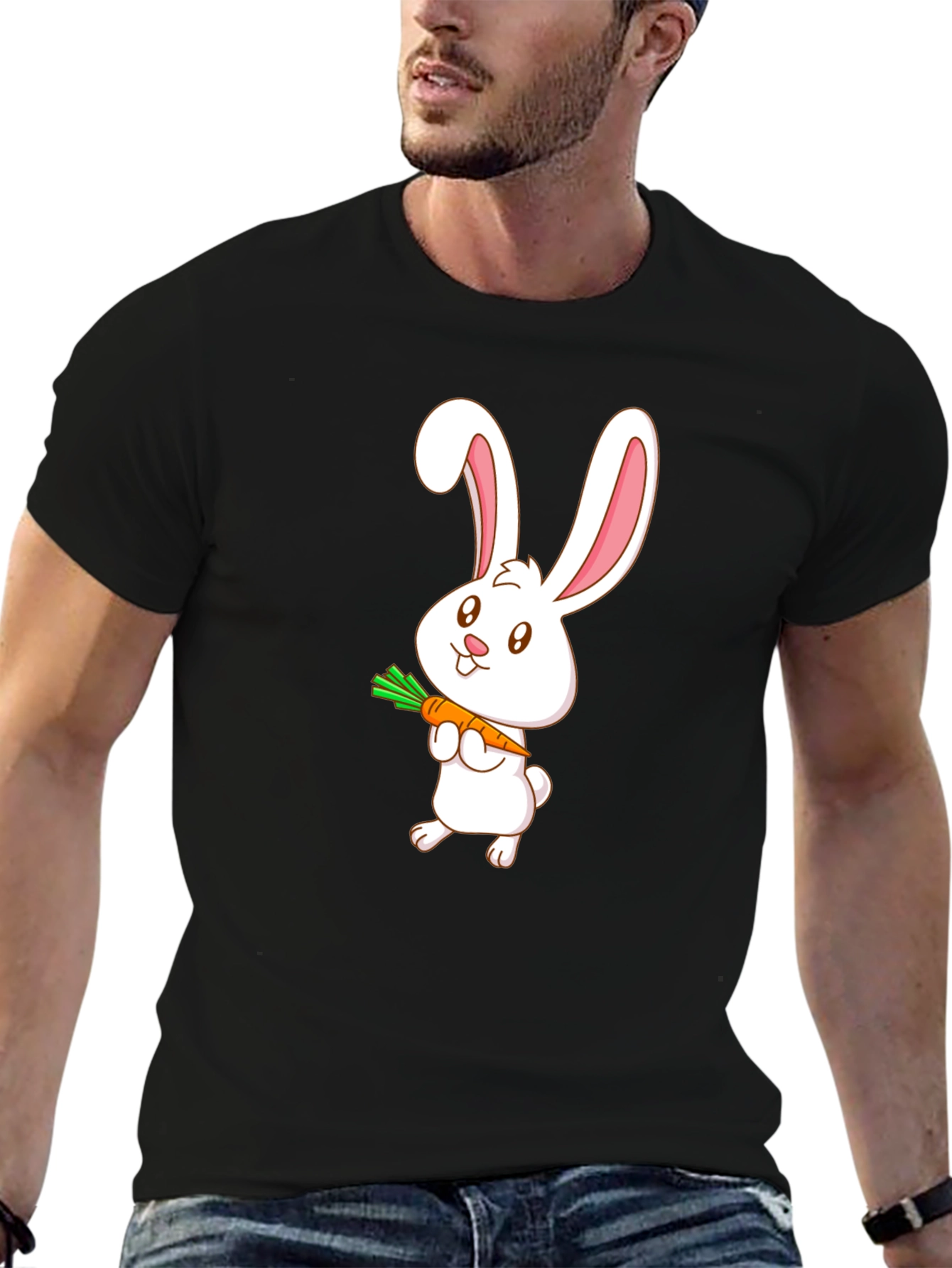 Cute Bunny Carrot T-Shirt - Black Cotton Tee