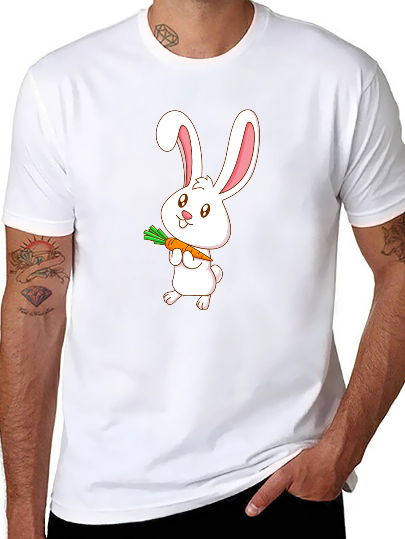 Cute Bunny Carrot T-Shirt - Black Cotton Tee