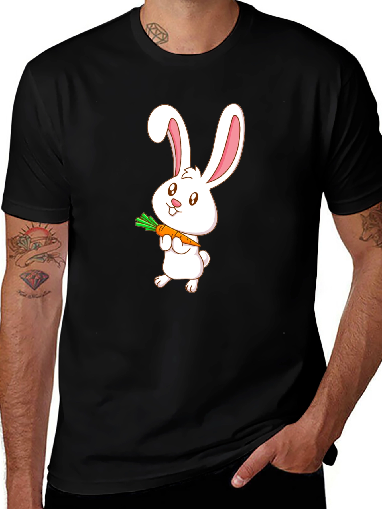 Cute Bunny Carrot T-Shirt - Black Cotton Tee