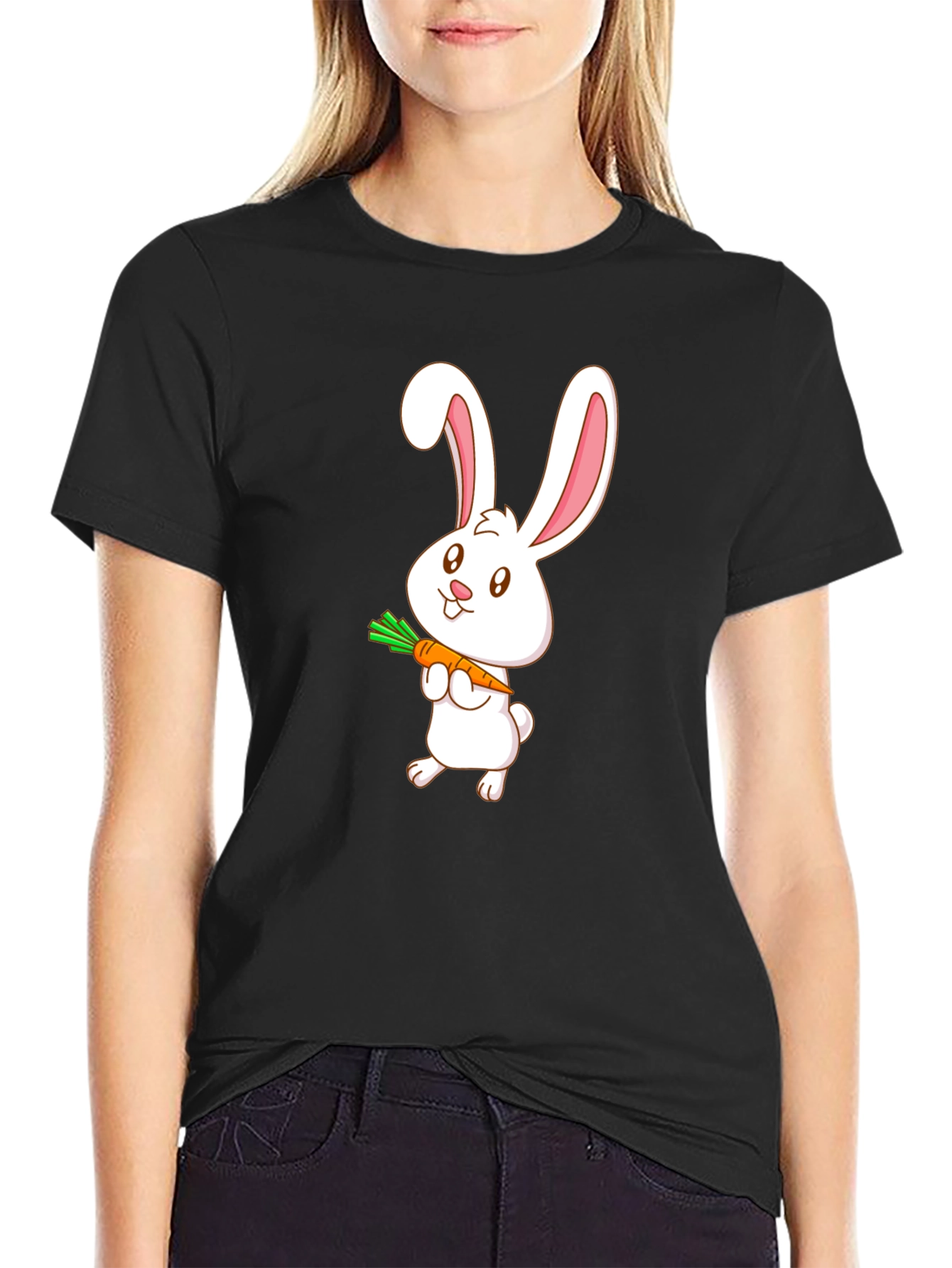 Cute Bunny Carrot T-Shirt - Black Cotton Tee