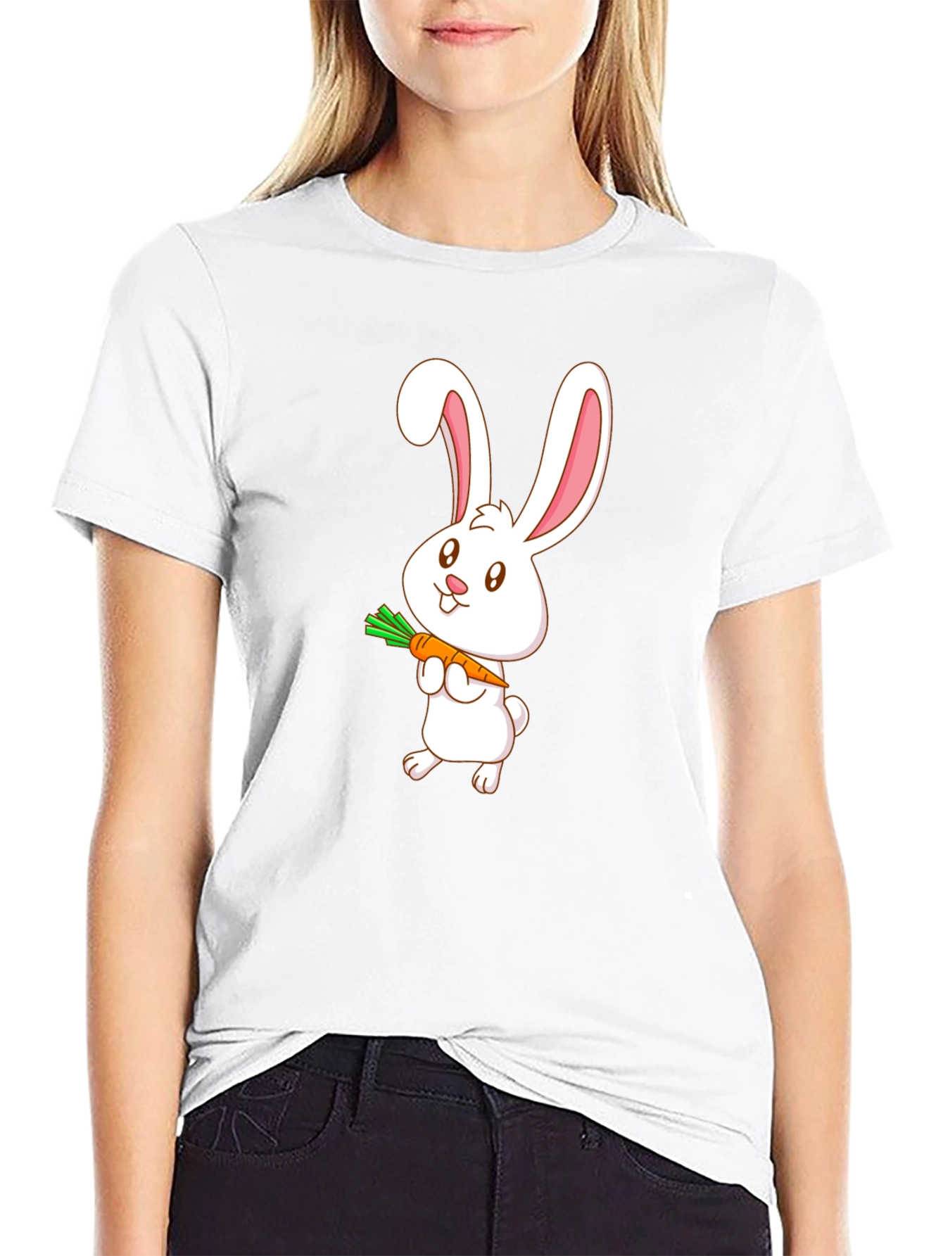 Cute Bunny Carrot T-Shirt - Black Cotton Tee