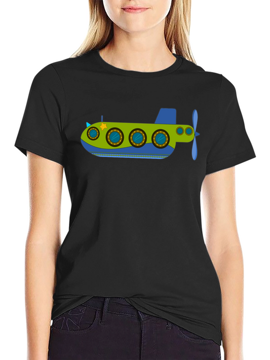 Fun Submarine Graphic Tee - Black Cotton Blend