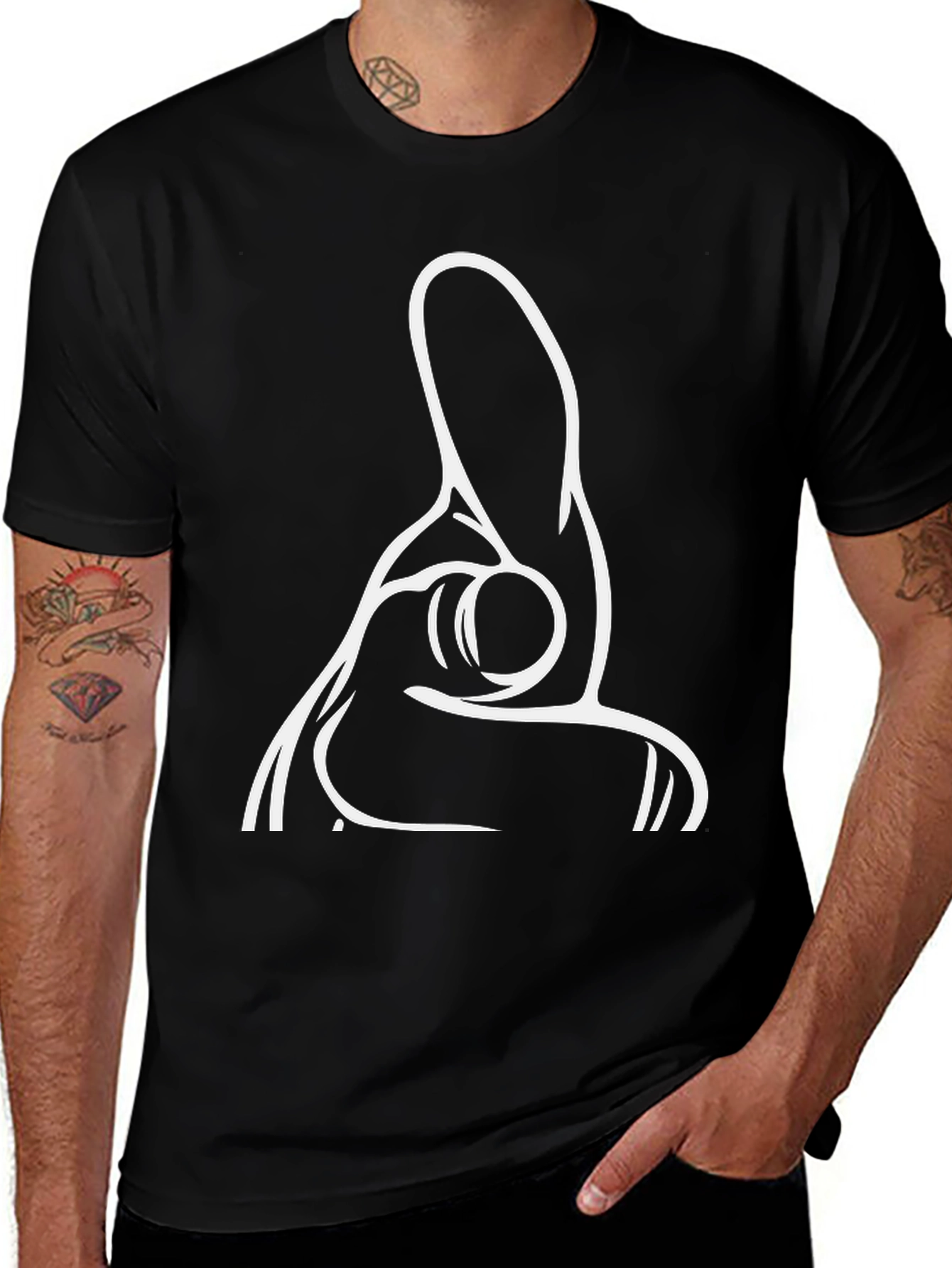 Pointing Finger Graphic Tee - Black Cotton T-Shirt
