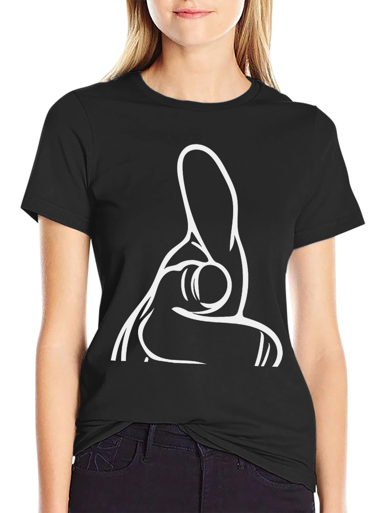 Pointing Finger Graphic Tee - Black Cotton T-Shirt