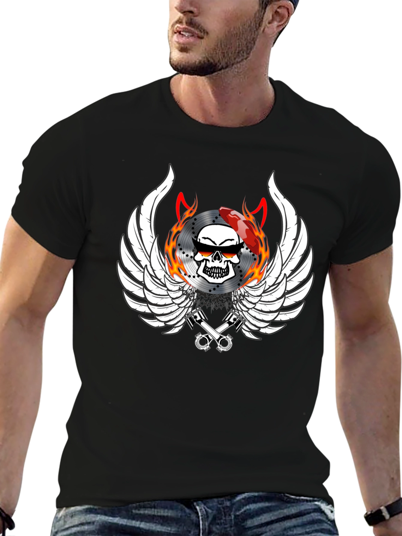 Biker Skull Wings Graphic Tee