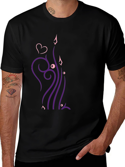 Stylish Black T-Shirt with Heart & Swirl Design