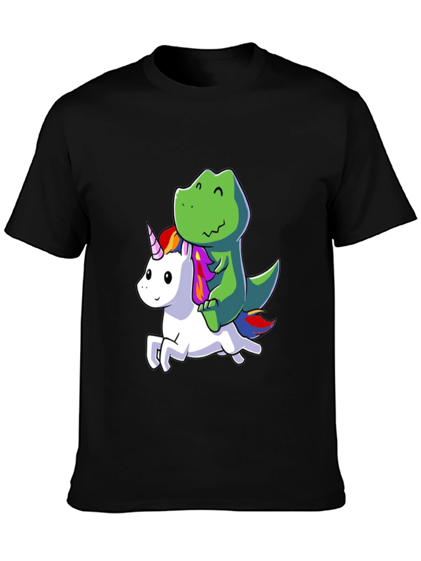 Dino Riding Unicorn Black T-Shirt