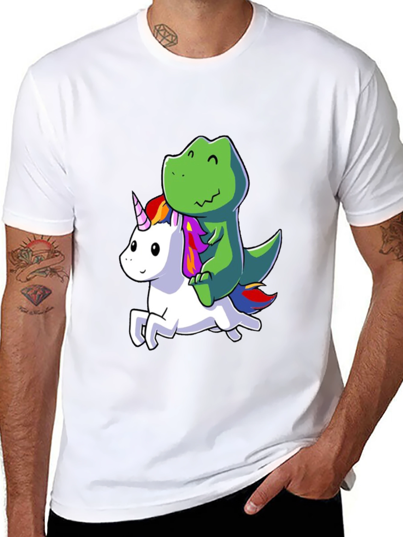 Dino Riding Unicorn Black T-Shirt