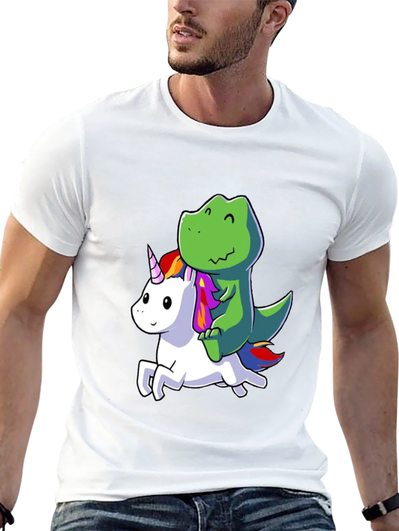 Dino Riding Unicorn Black T-Shirt