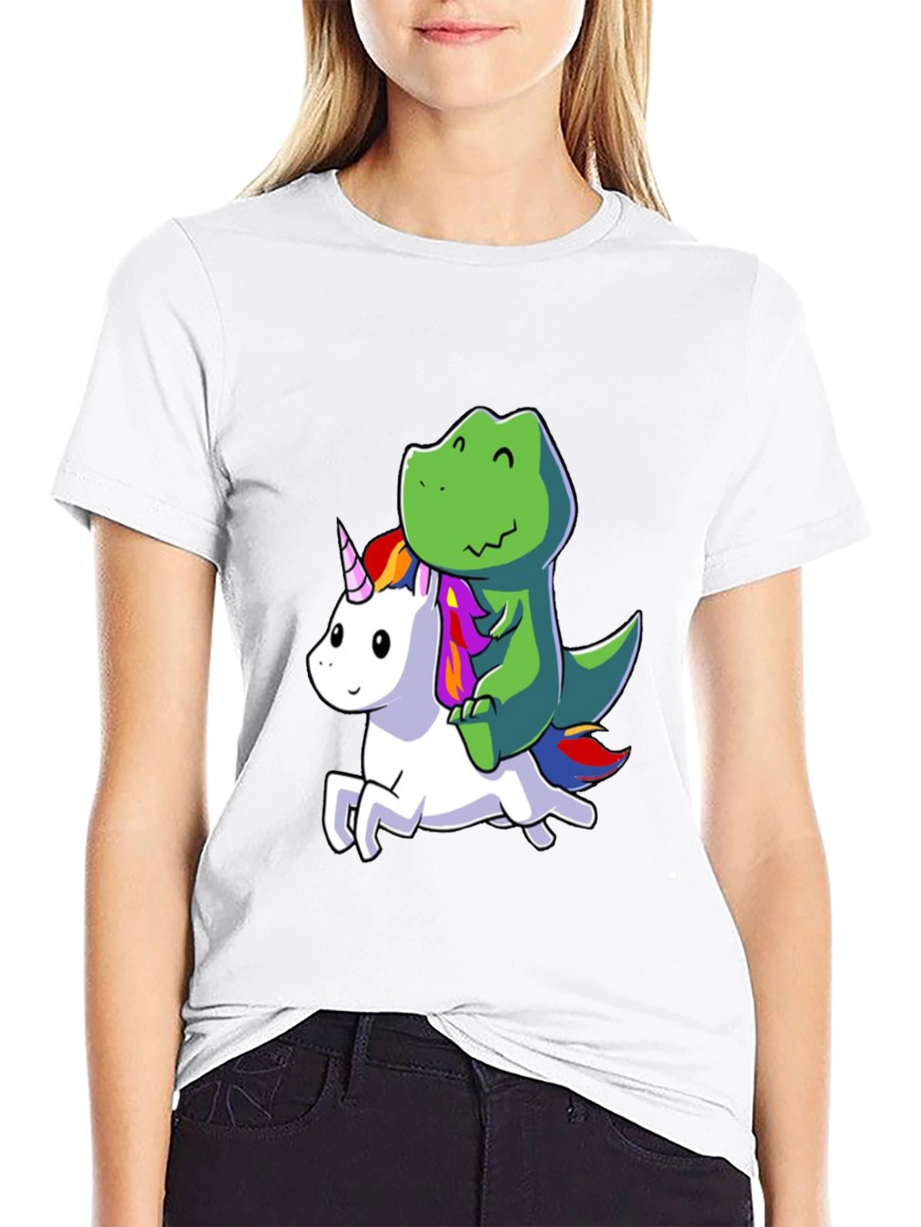 Dino Riding Unicorn Black T-Shirt