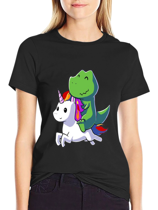 Dino Riding Unicorn Black T-Shirt