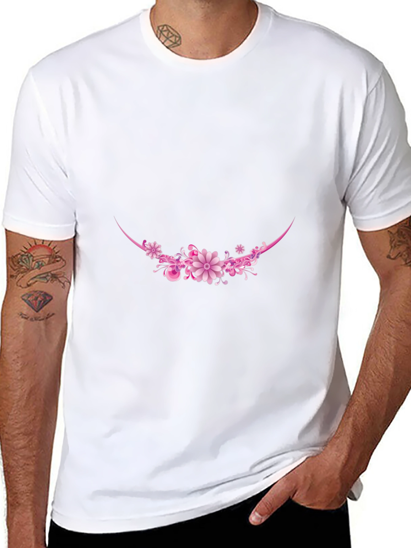 Floral Crescent Graphic Tee - Black Cotton Blend