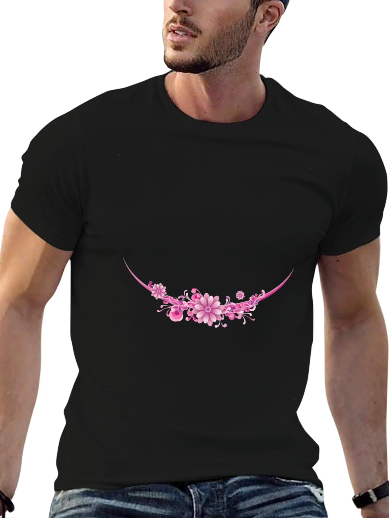 Floral Crescent Graphic Tee - Black Cotton Blend