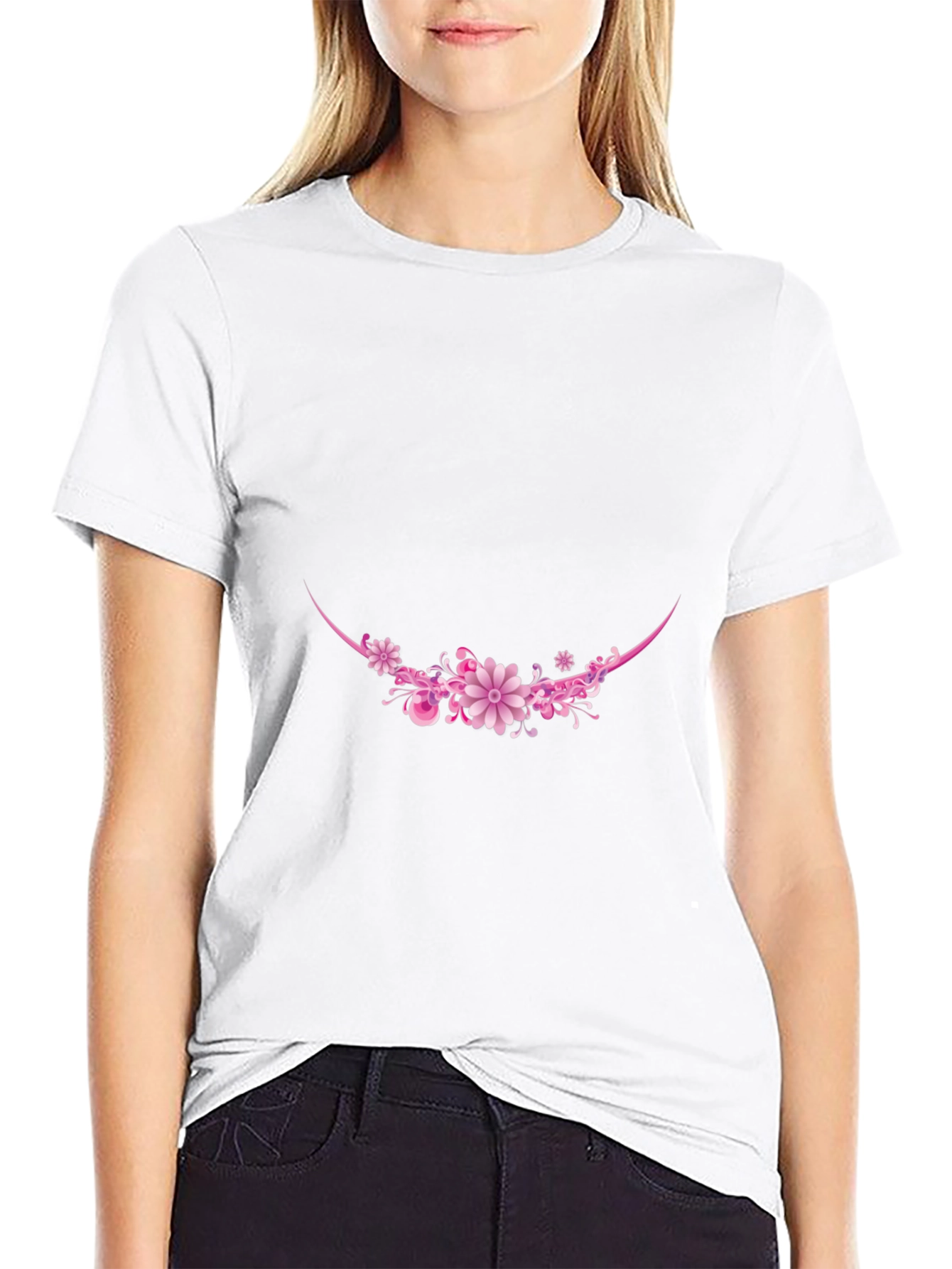 Floral Crescent Graphic Tee - Black Cotton Blend
