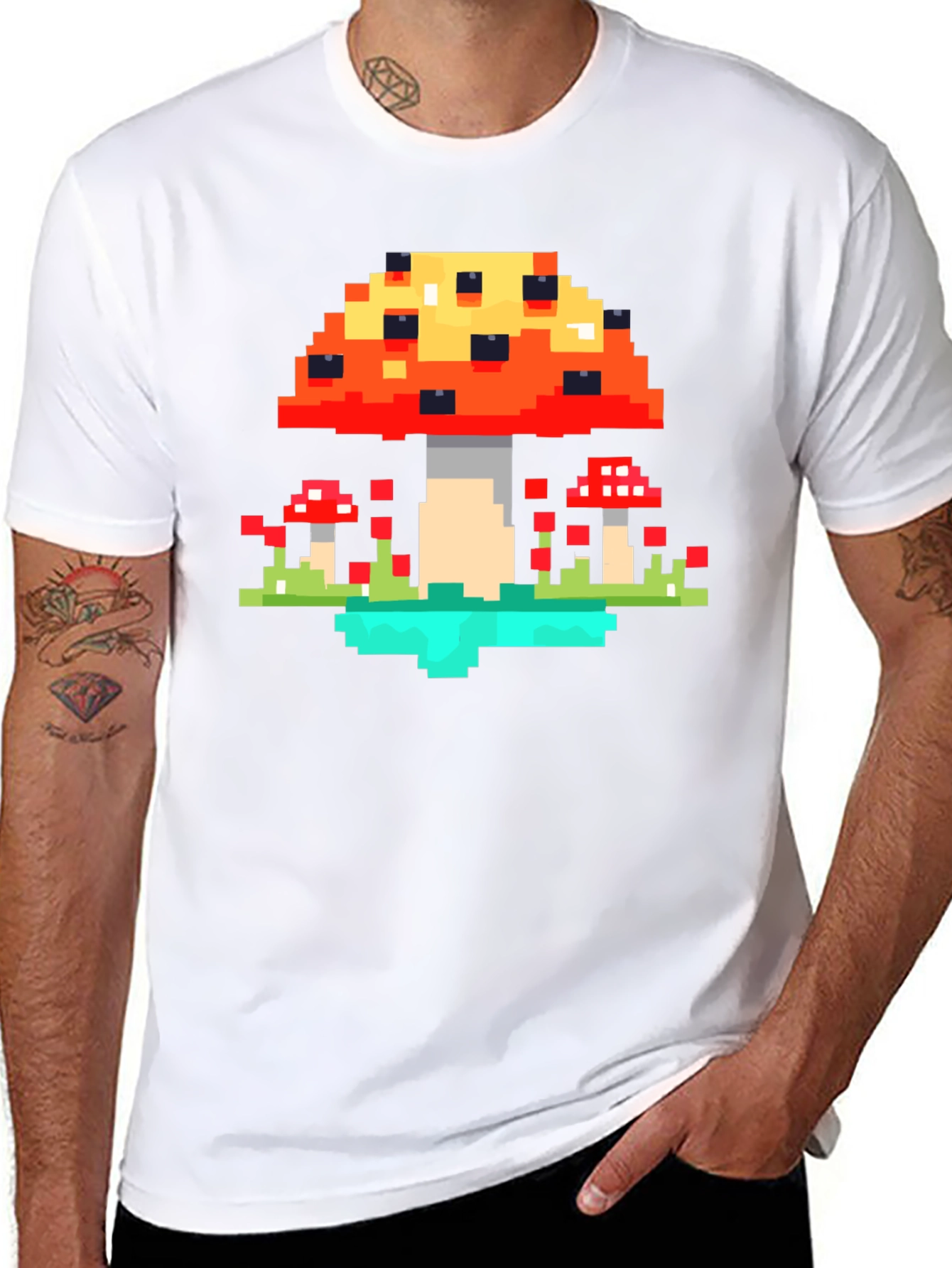 Pixel Mushroom Graphic Tee - Retro Gaming Style Shirt
