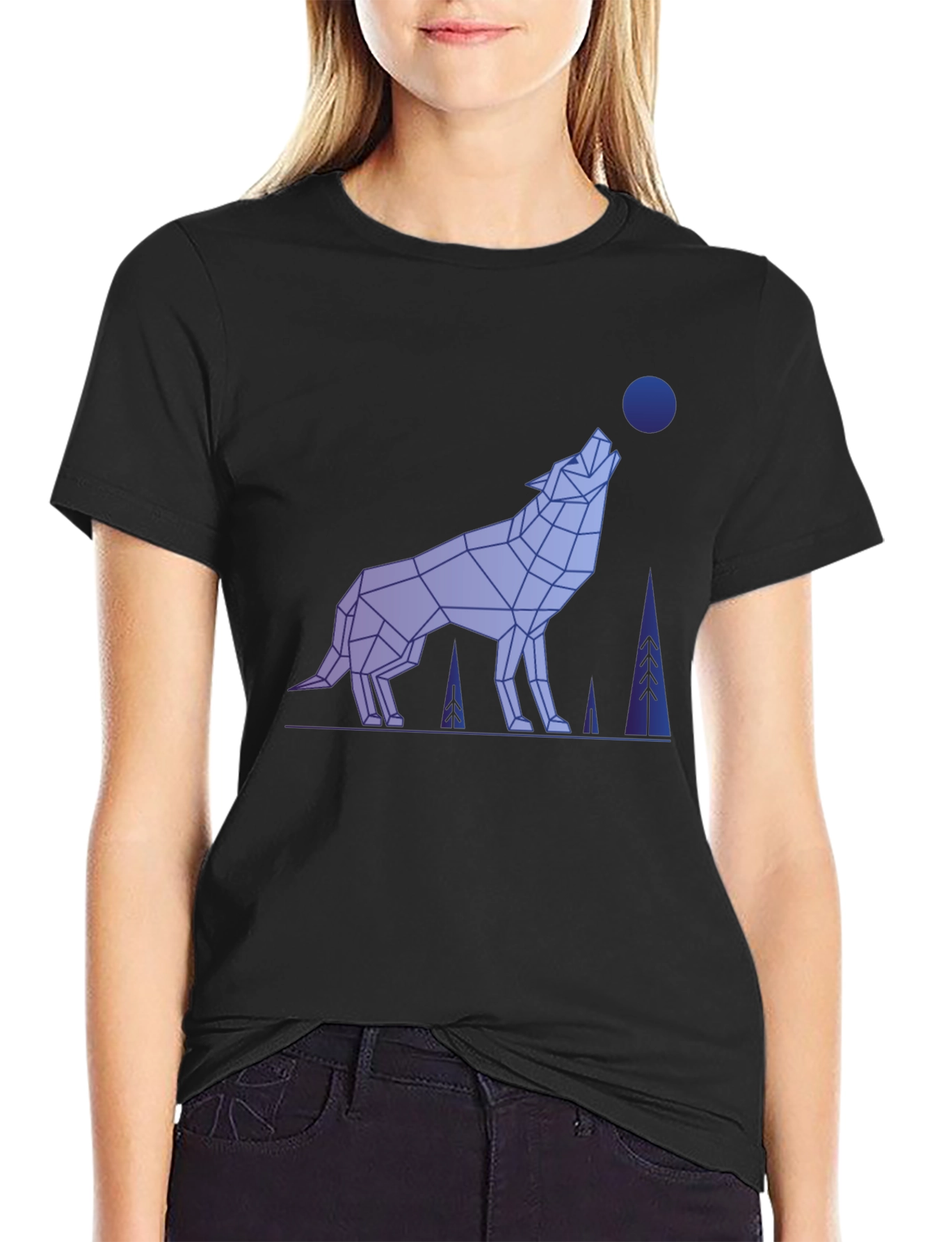 Geometric Wolf Graphic Tee - Mens Black T-Shirt