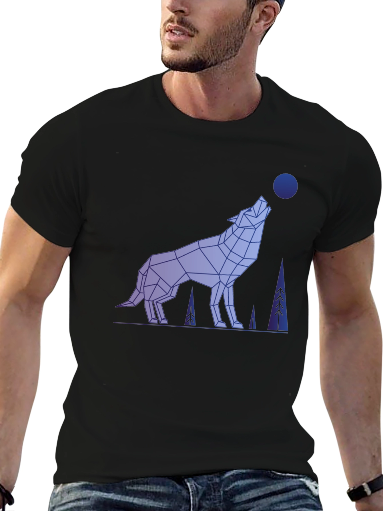 Geometric Wolf Graphic Tee - Mens Black T-Shirt