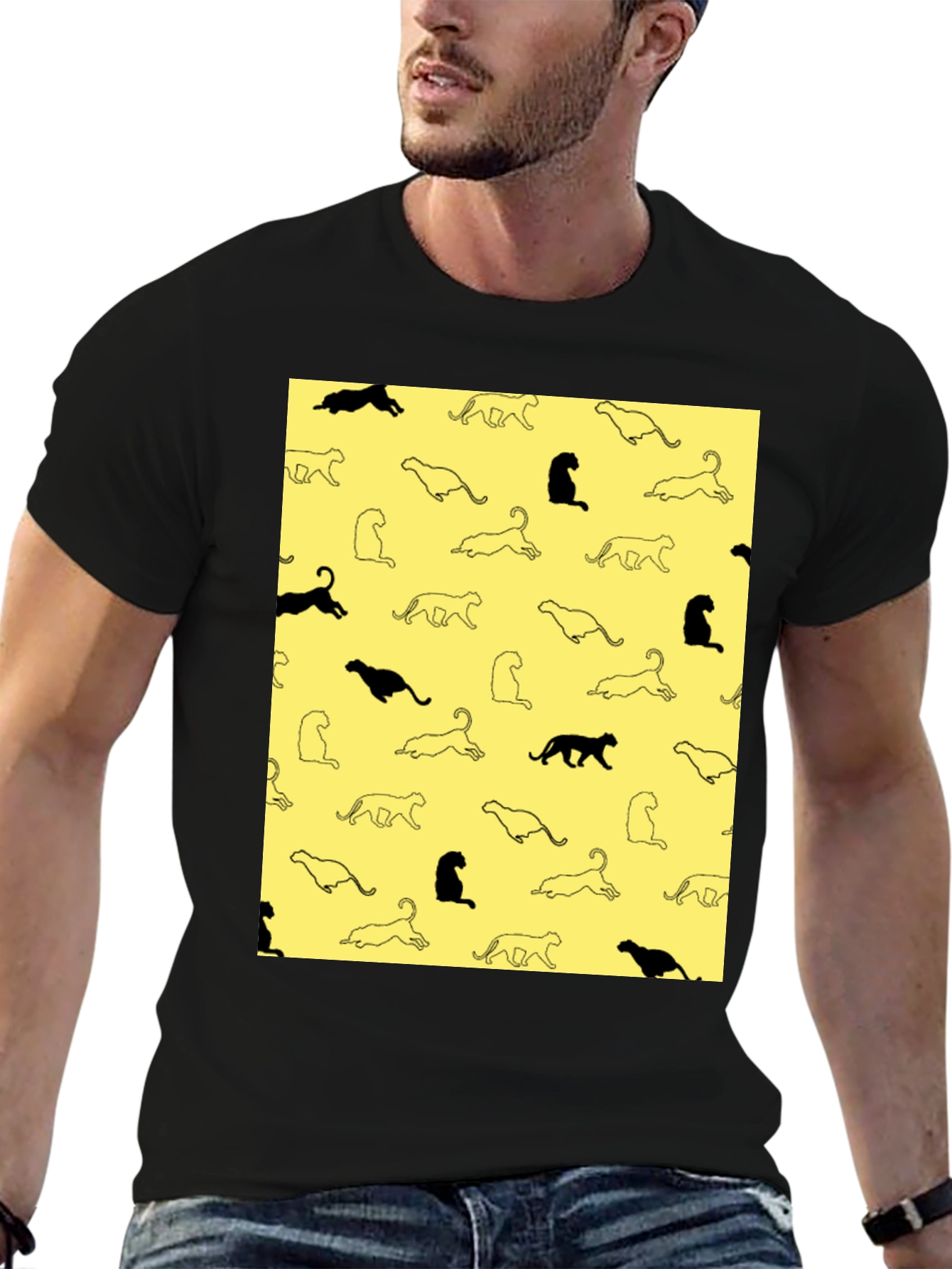 Cool Black Cat Print T-Shirt for Men
