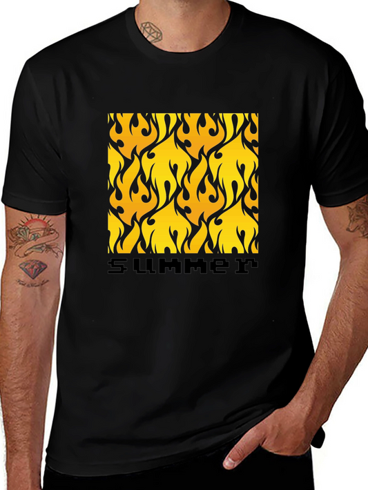 Summer Flame Tee - Bold Graphic Print Black T-Shirt