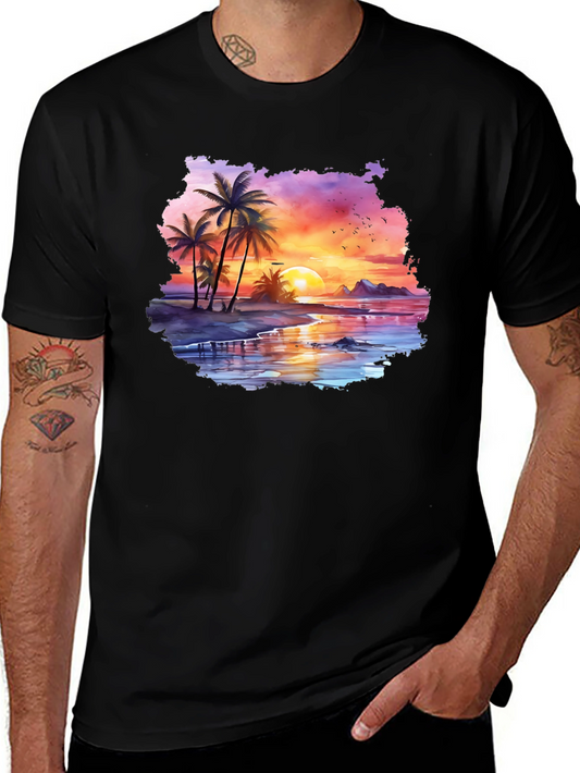 Tropical Sunset Palm Tree Graphic T-Shirt