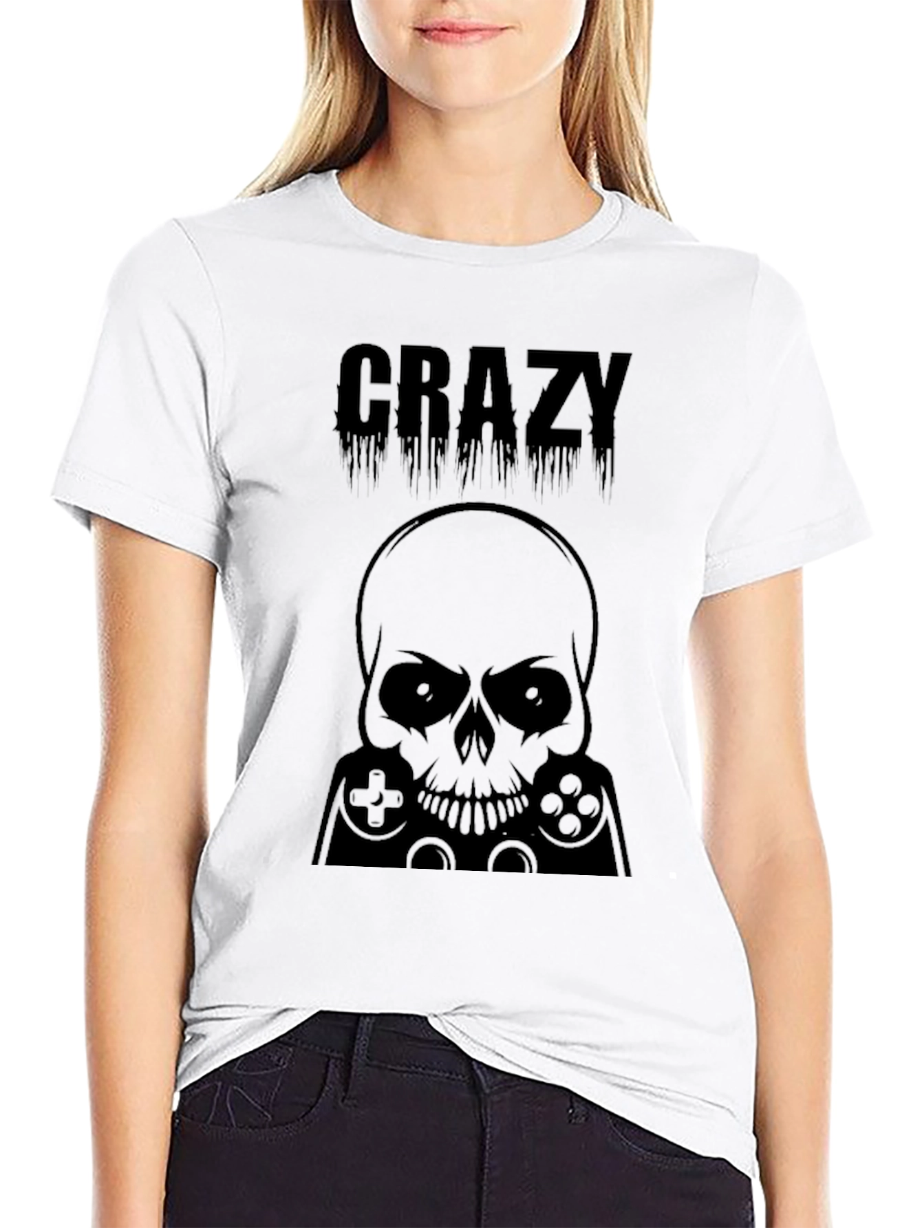Crazy Gamer Skull T-Shirt - Black Graphic Tee