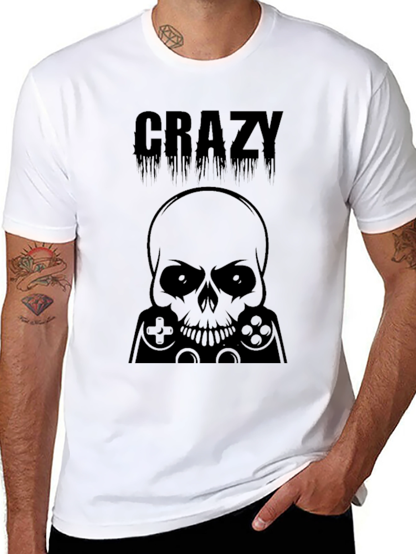 Crazy Gamer Skull T-Shirt - Black Graphic Tee