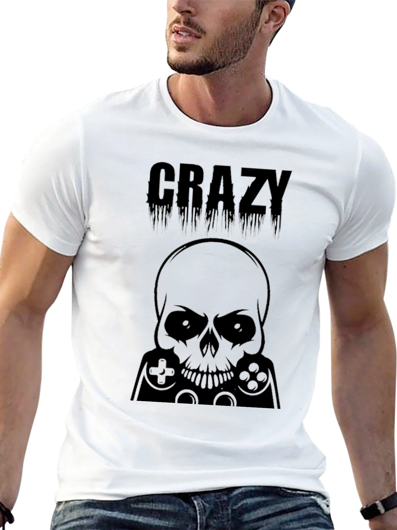 Crazy Gamer Skull T-Shirt - Black Graphic Tee