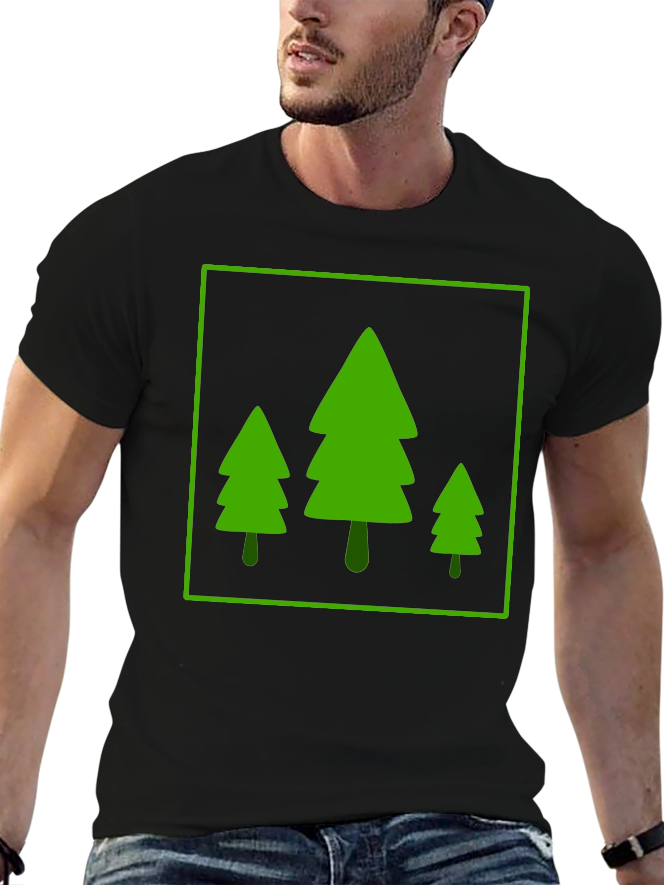 Trendy Forest Trees Graphic Tee - Black