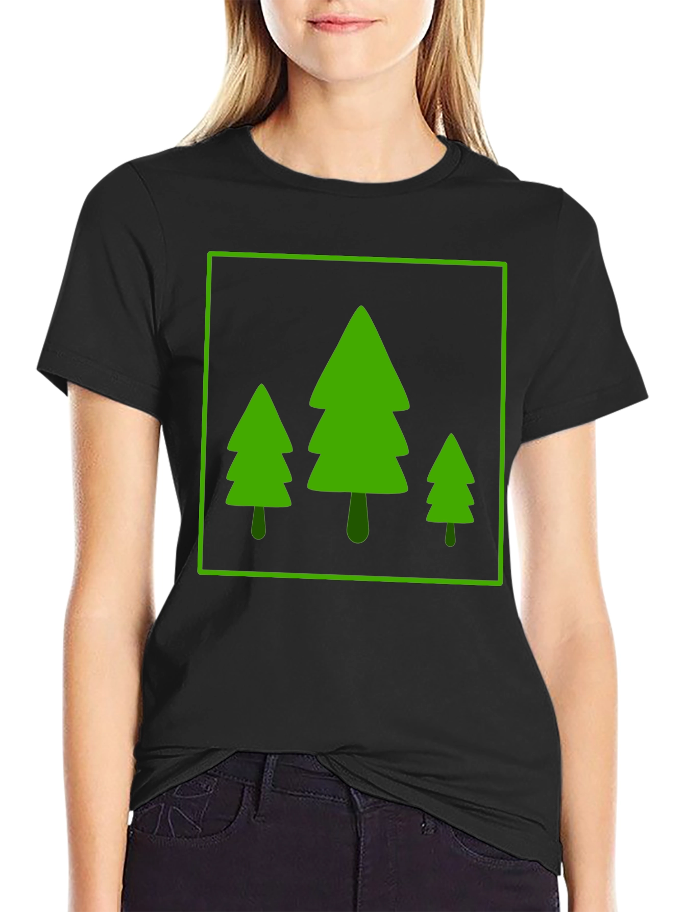 Trendy Forest Trees Graphic Tee - Black
